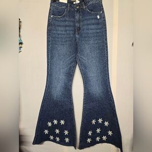 #44 Forever 21 Blue Flare Jeans with White Floral Details